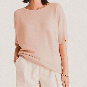 Quince Pink Cotton-Cashmere link stitch Dolman Sweater | Lightweight Luxe Large